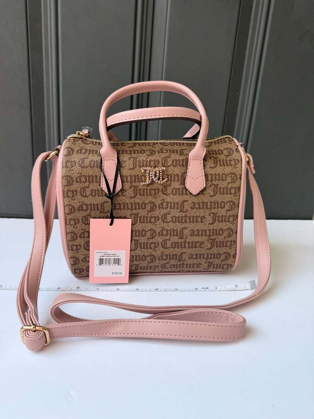 Juicy Couture Chestnut Chino Mommy & Me Satchel Set Monogrammed Handbag